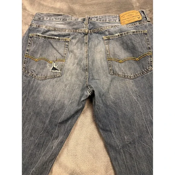 American Eagle Original Straight Jeans Mens 36x34 Blue Denim Fade - Picture 9 of 11